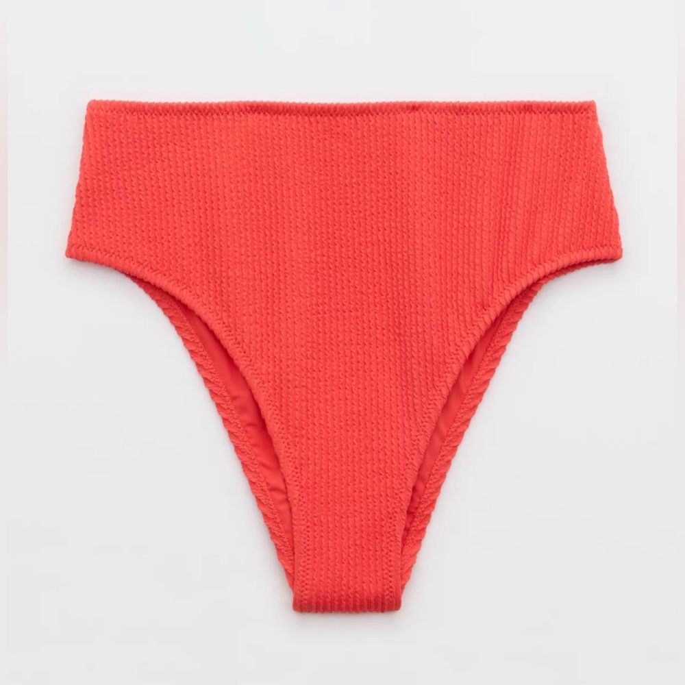 NWT Aerie Crinkle High Waist High Cut Cheeky Bikini Bottom Resort Red - Size XXS